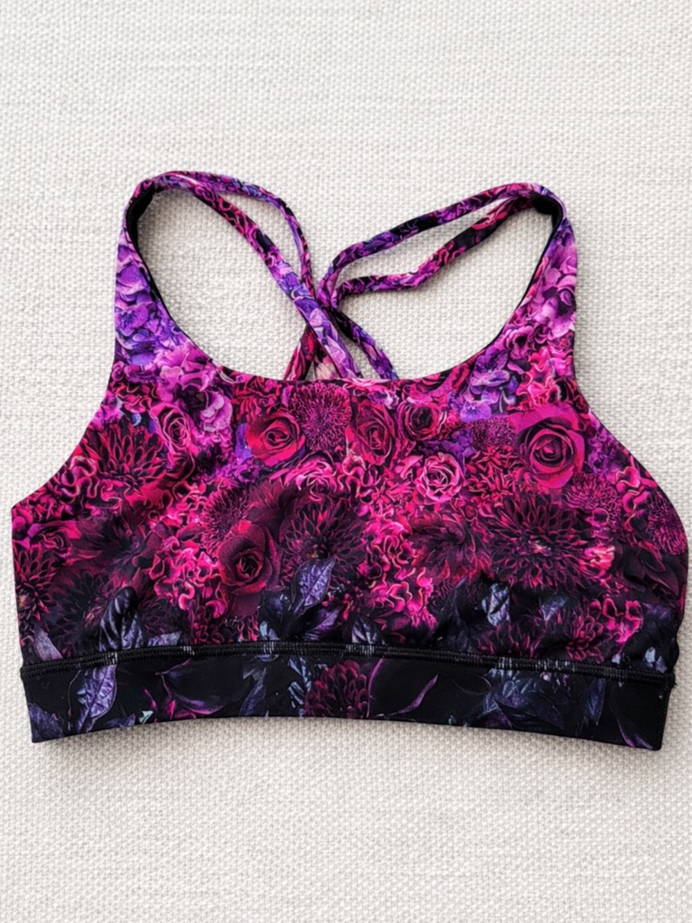 Lululemon Floral Sports Bra 6 Pink Black Criss Cross Luxtreme Medium Support